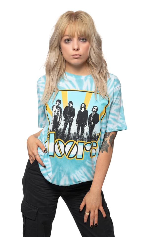 The Doors T Shirt Waiting For The Sun Official Unisex Light Blue Dye Wash