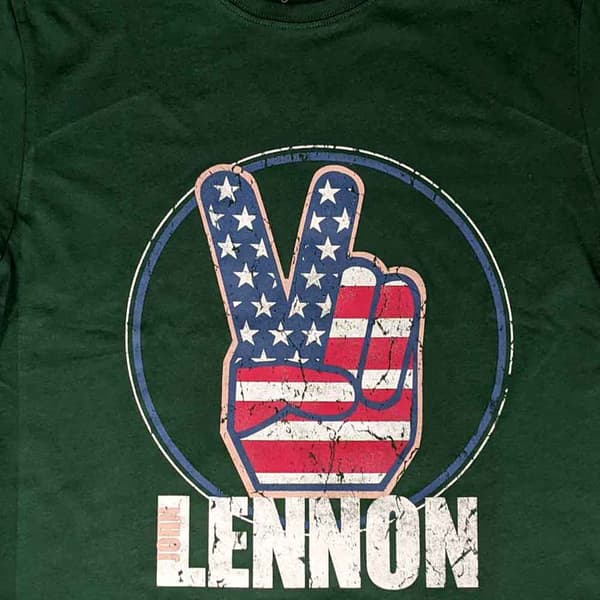 John Lennon T Shirt Peace Fingers US Flag Logo Official Unisex Green