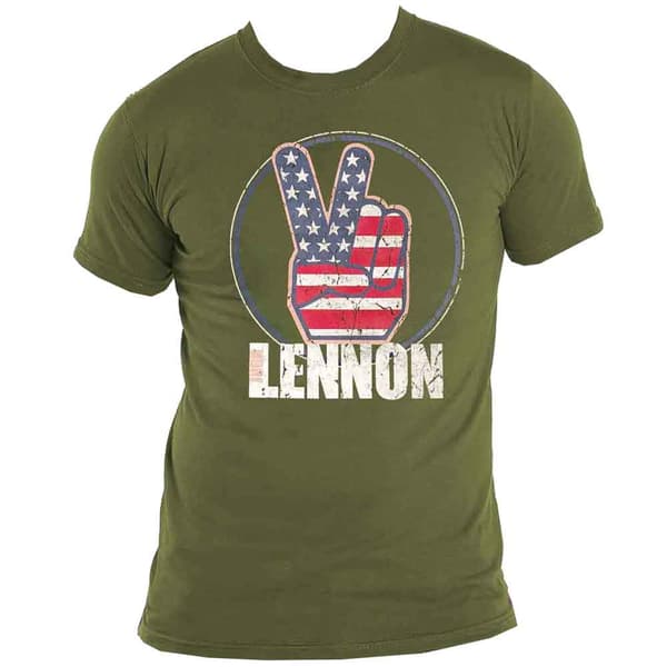John Lennon T Shirt Peace Fingers US Flag Logo Official Unisex Green