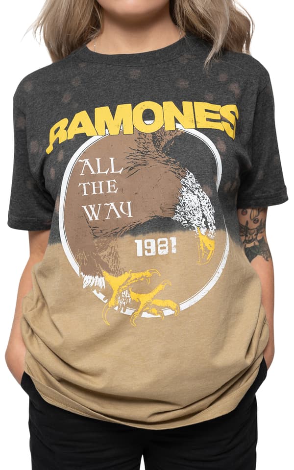 Ramones T Shirt All The Way Band Logo Official Unisex Black Dye Wash