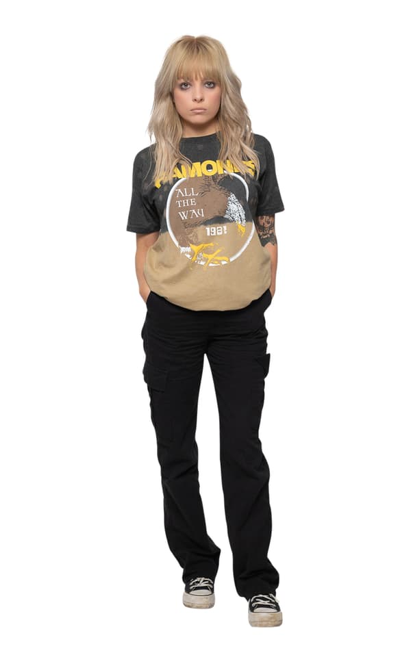 Ramones T Shirt All The Way Band Logo Official Unisex Black Dye Wash