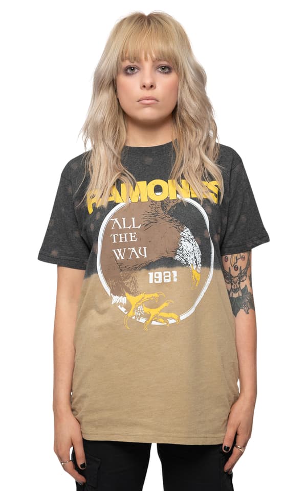 Ramones T Shirt All The Way Band Logo Official Unisex Black Dye Wash