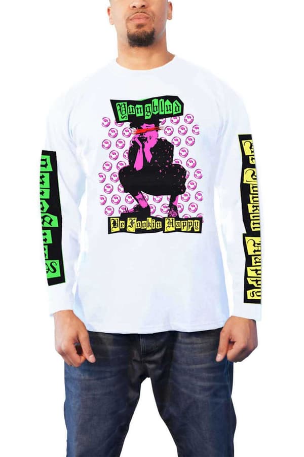 YungBlud T Shirt Be Happy Face Logo Official Mens White Longsleeve White S