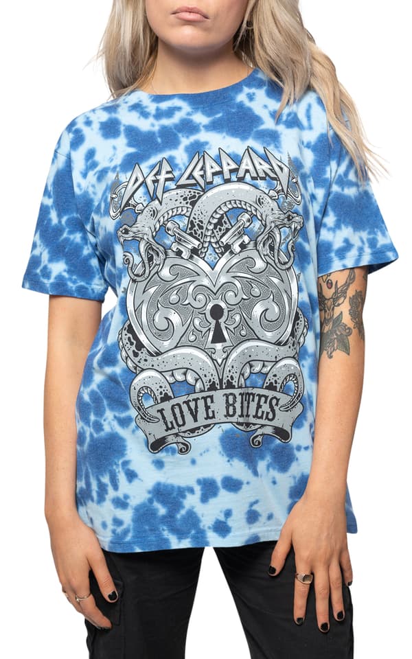 Def Leppard T Shirt Love Bites Band Logo Official Unisex Blue Dye Wash Blue XL