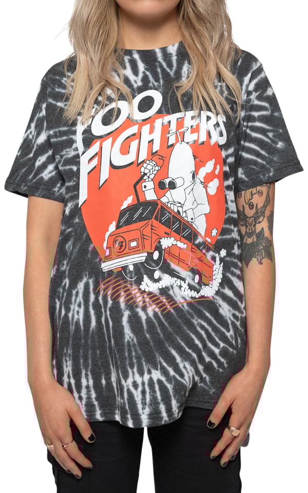 Foo Fighters T Shirt Speeding Bus Band Logo Official Unisex Black Dye Wash