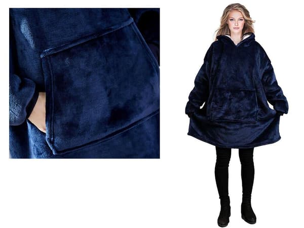 Snuggie Oversized Hoodie Filt med Luva Blå