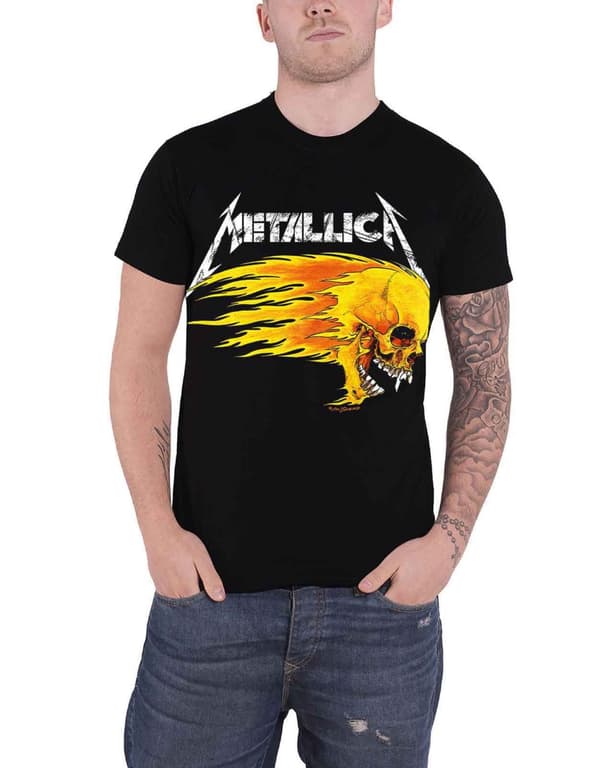 Metallica T Shirt Flaming Skull Tour 94 Band Logo Official Mens Black