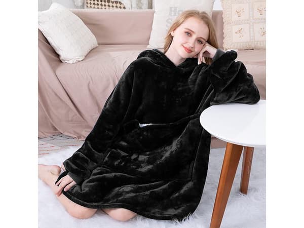 Snuggie Oversized Hættetrøje Tæppe med Hætte Sort Black