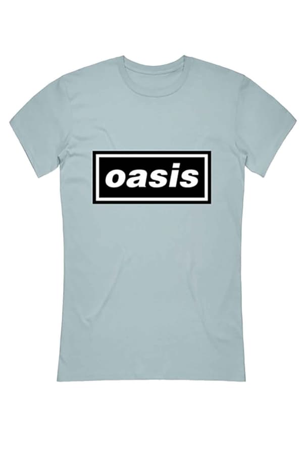 Oasis T Shirt Decca Band Logo Official Womens Skinny Fit Light Blue Blue M