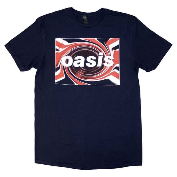 Oasis T Shirt Union Jack Band Logo Official Unisex Navy Blue Navy L