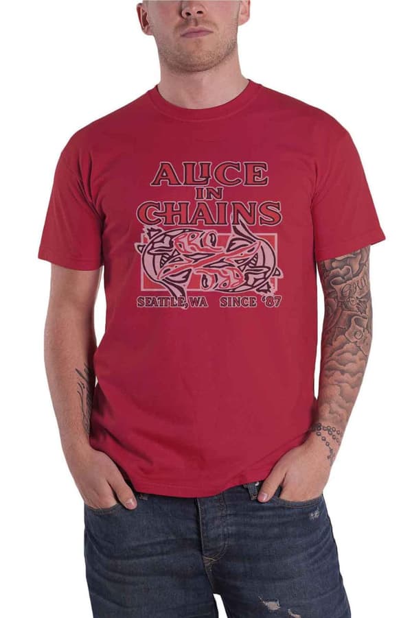 Alice In Chains T Shirt Totem Fish Band Logo Official Mens Pink