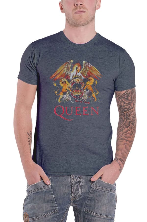 Queen T Shirt Classic Crest Band Logo Official Unisex Heather Blue