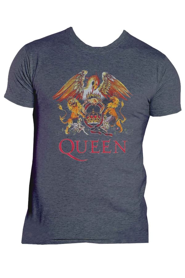 Queen T Shirt Classic Crest Band Logo Official Unisex Heather Blue