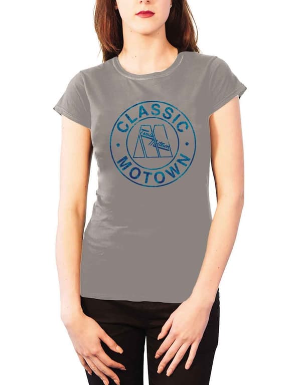 Motown T Shirt womens Classic Circle logo Official Grey skinny fit