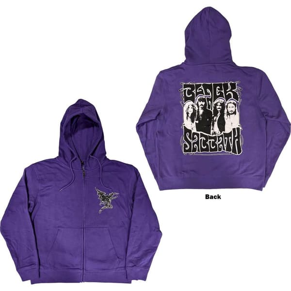 Black Sabbath Unisex Zipped Hoodie: Henry Pocket Logo (Back Print) (Medium)