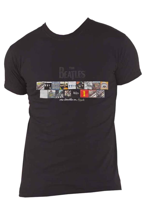 The Beatles T Shirt Albums on Apple Logo Official Unisex Black Puff Print