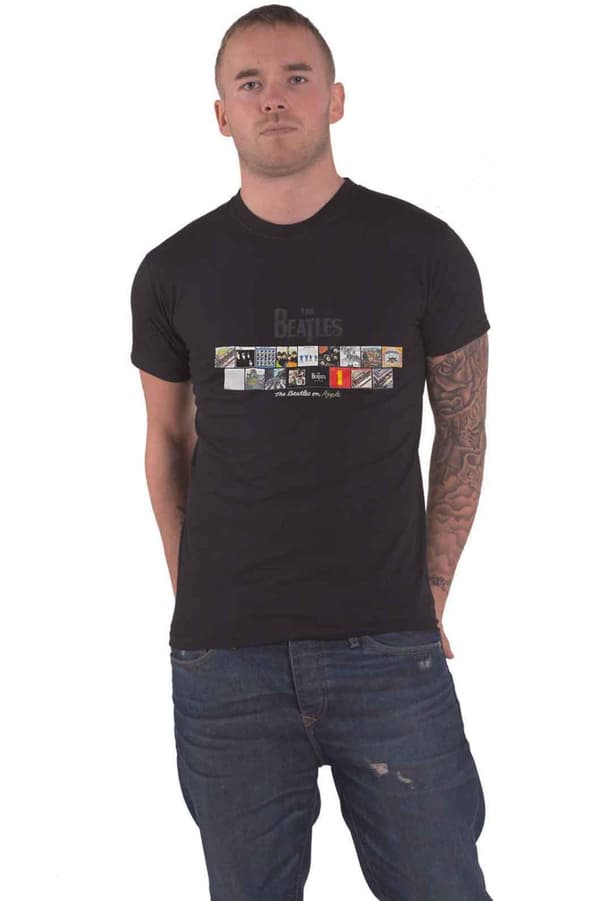 The Beatles T Shirt Albums on Apple Logo Official Unisex Black Puff Print
