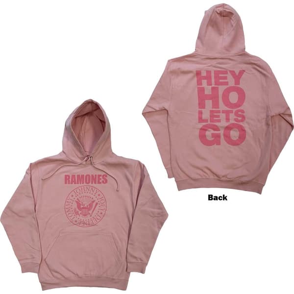Ramones Unisex Pullover Hoodie: Pink Hey Ho Seal (Back Print) (Large)