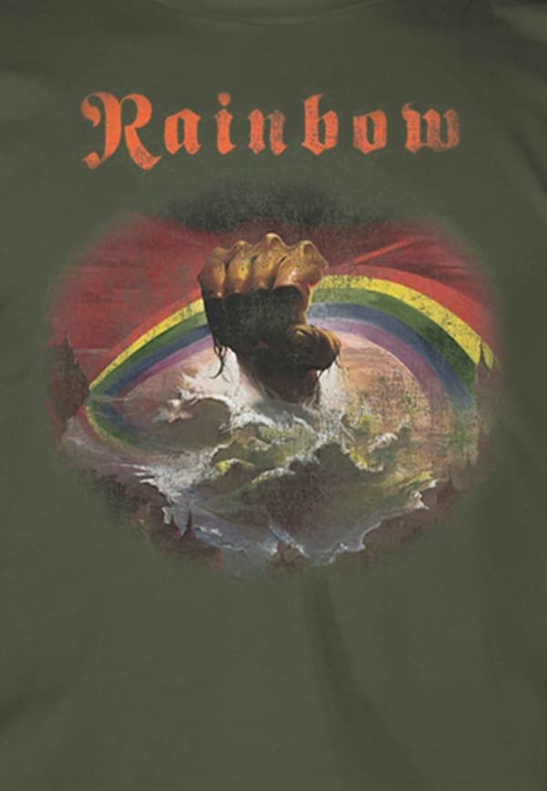 Rainbow T Shirt Rising Distressed Band Logo Official Mens Military Green