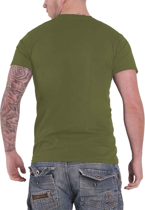 Rainbow T Shirt Rising Distressed Band Logo Official Mens Military Green