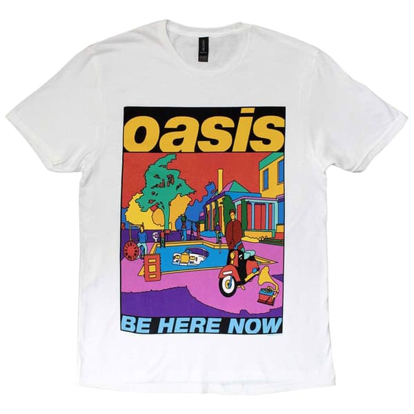 Oasis T Shirt Be Here Now Illustration Band Logo Official Unisex White