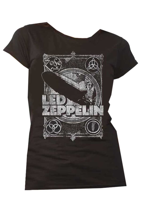 Led Zeppelin T Shirt Vintage Print LZ1 Official Womens Skinny Fit Black