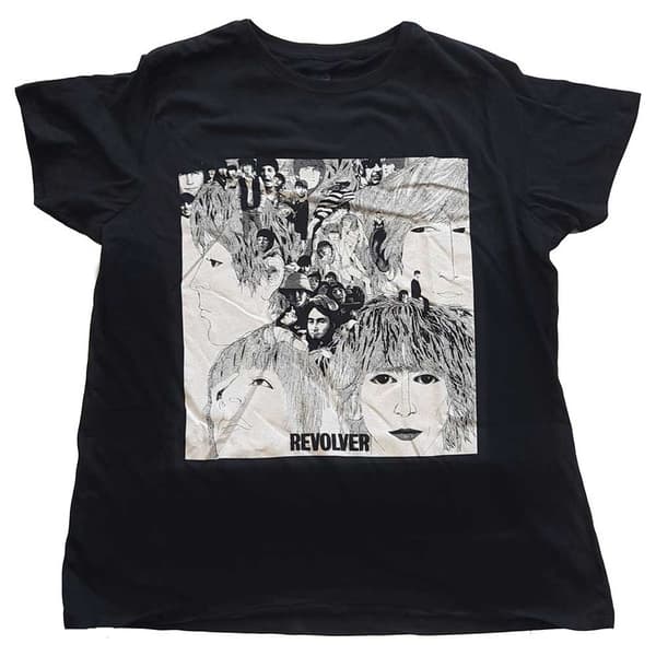 The Beatles T Shirt Revolver Album Cover Official Boyfriend Fit Womens Black