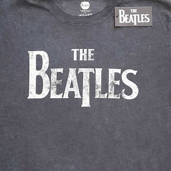 The Beatles T Shirt Drop T Band Logo Official Unisex Charcoal Grey