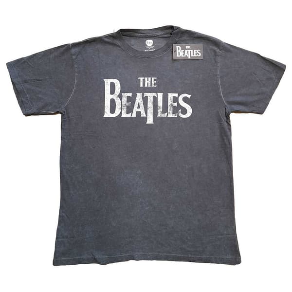 The Beatles T Shirt Drop T Band Logo Official Unisex Charcoal Grey