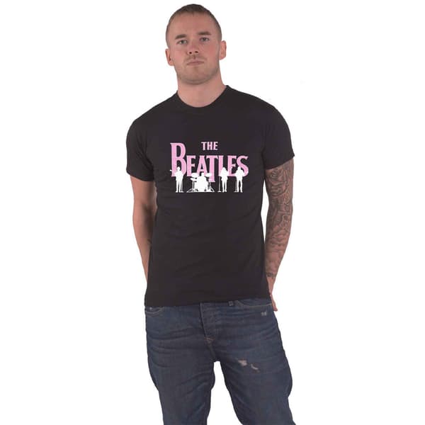 The Beatles T Shirt Band Silhouettes Hi Build Logo Official Unisex Black Black XL