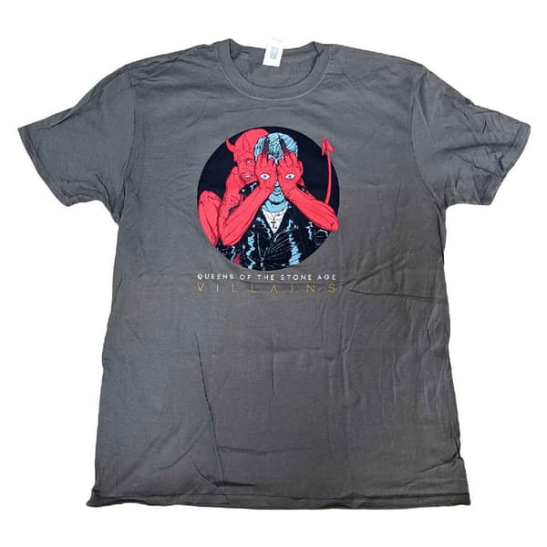 Queens Of The Stone Age T Shirt Villains 2017 Official Mens Charcoal Grey Charcoal S