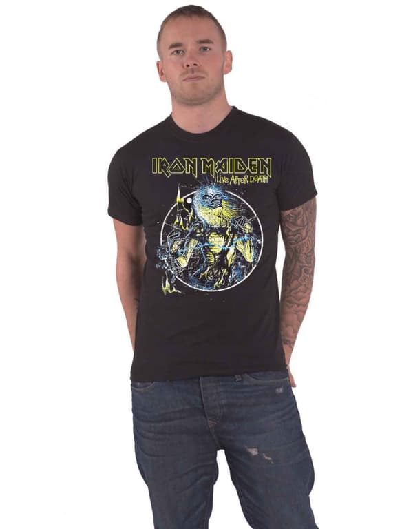 Iron Maiden T Shirt Live After Death Band Logo Official Mens Black