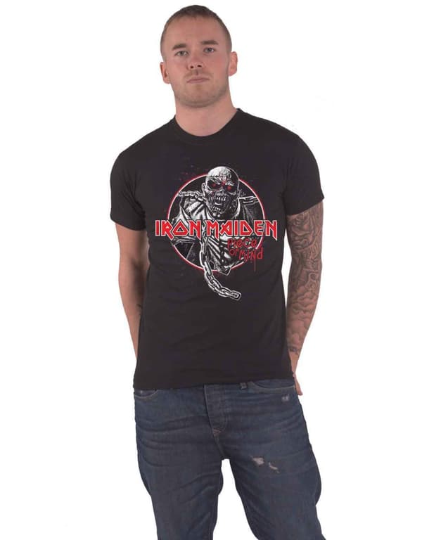 Iron Maiden T Shirt Piece Of Mind Circle Band Logo Official Mens Black Black M