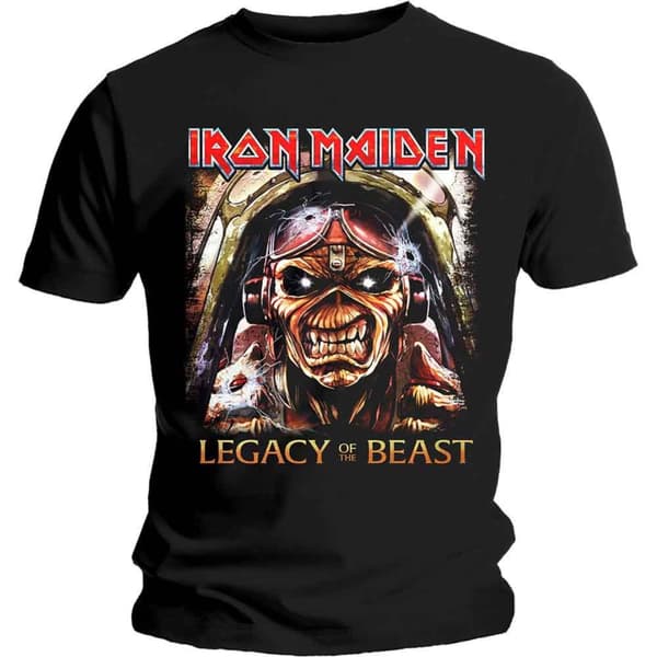 Iron Maiden T Shirt Legacy of the Beast Aces Band Logo Official Mens Black