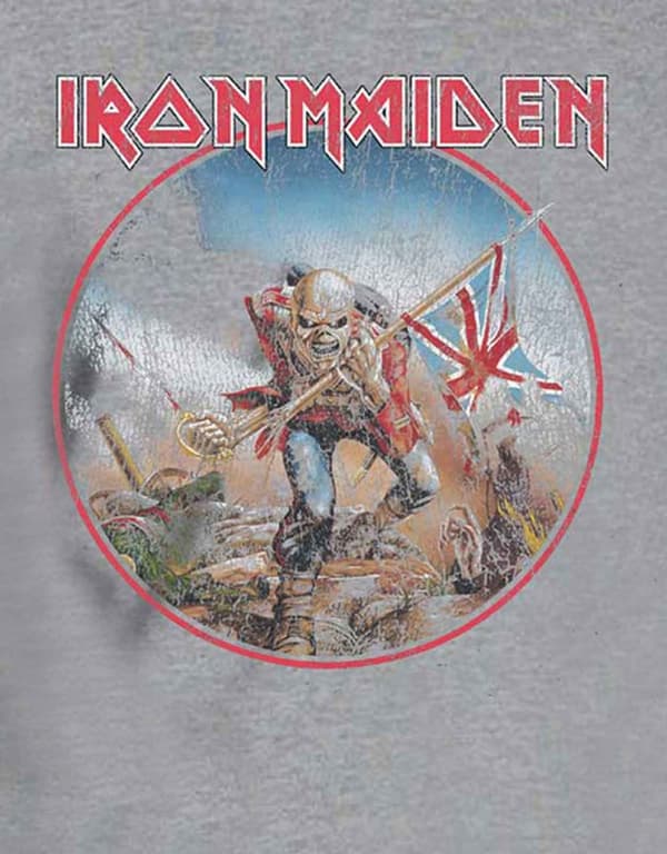 Iron Maiden T Shirt Trooper Vintage Circle Band Logo Official Mens Grey