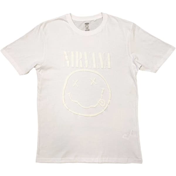 Nirvana Unisex T-Shirt: White Smiley (Hi-Build) (Medium)