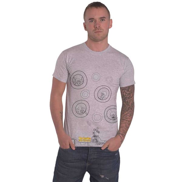 The Beatles Mens T Shirt Grey Yellow Submarine Bubbles band Official