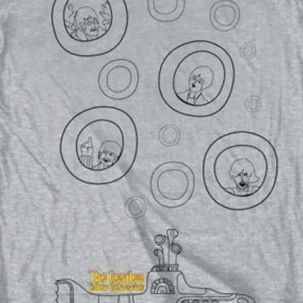 The Beatles Mens T Shirt Grey Yellow Submarine Bubbles band Official