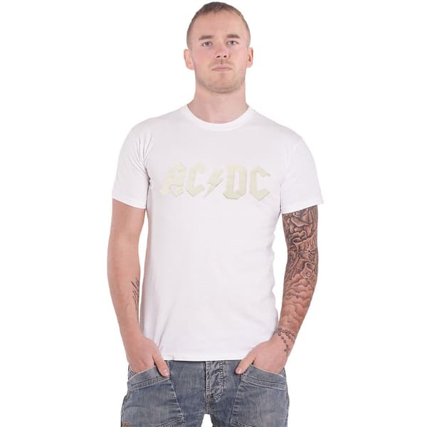 AC/DC T Shirt High Build Band Logo Official Unisex White