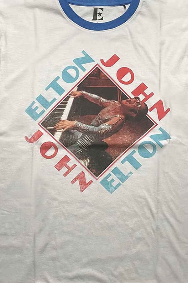 Elton John T Shirt Piano Diamond Logo Official Unisex White Ringer