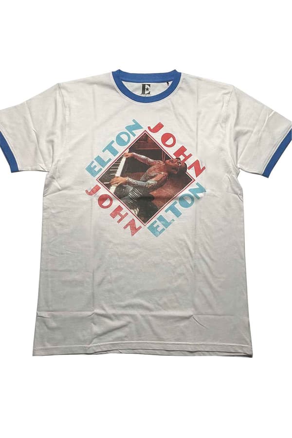 Elton John T Shirt Piano Diamond Logo Official Unisex White Ringer