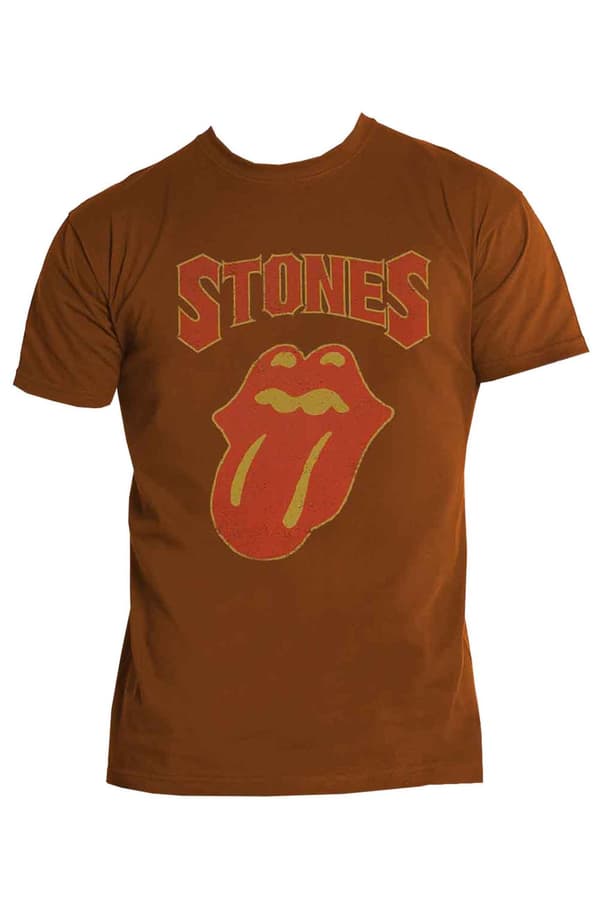 The Rolling Stones T Shirt Gothic Text Band Logo Official Unisex Brown