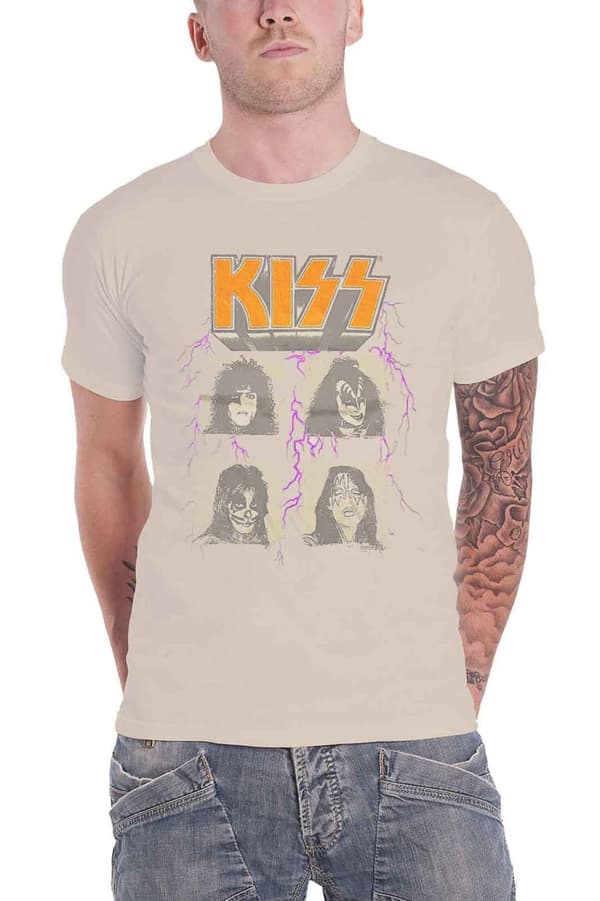 KISS T Shirt Lightning Photo Band Logo Official Unisex Sand