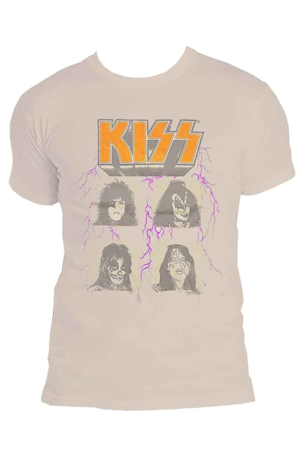 KISS T Shirt Lightning Photo Band Logo Official Unisex Sand