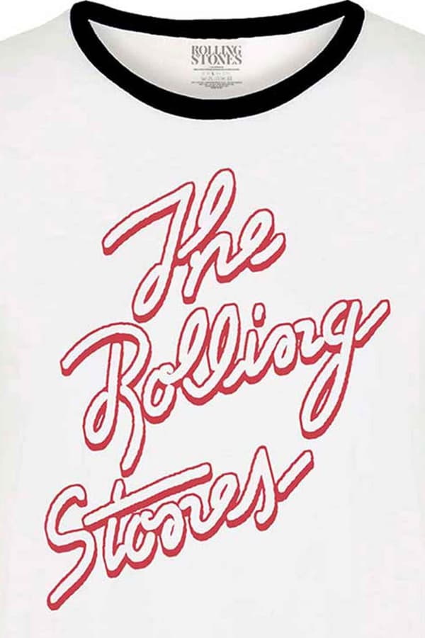 The Rolling Stones T Shirt Signature Band Logo Official Unisex White Ringer