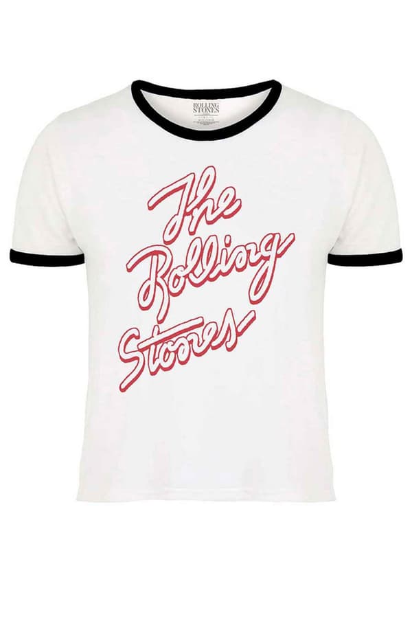 The Rolling Stones T Shirt Signature Band Logo Official Unisex White Ringer