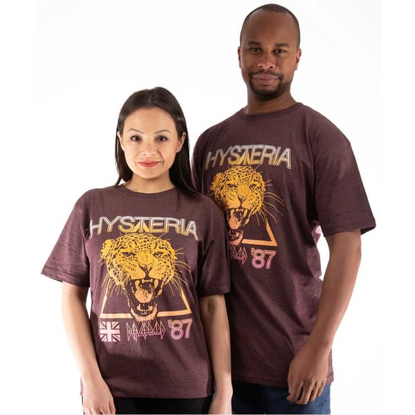 Def Leppard T Shirt Hysteria World Tour Band Logo Official Unisex Brown