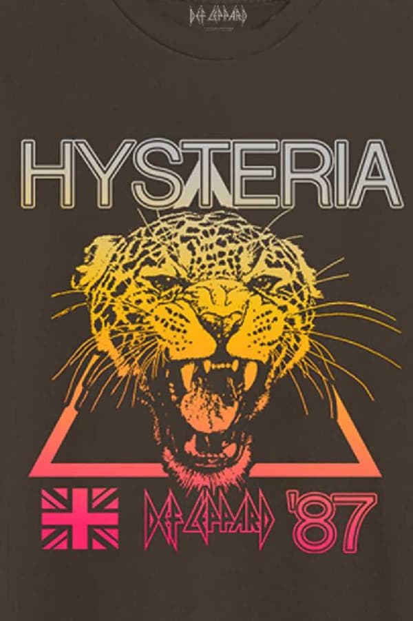 Def Leppard T Shirt Hysteria World Tour Band Logo Official Unisex Brown
