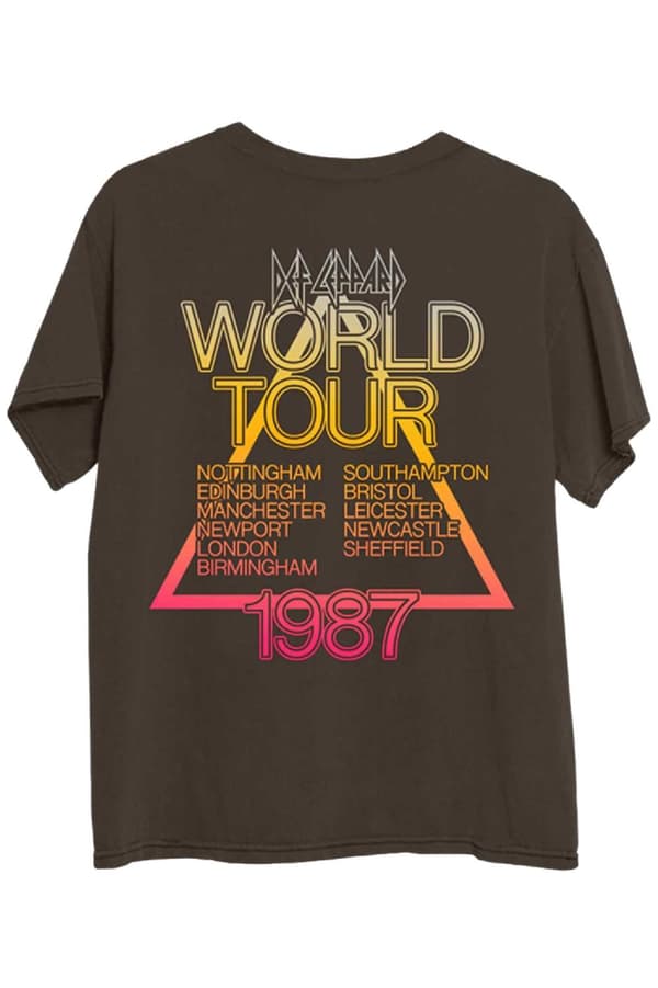 Def Leppard T Shirt Hysteria World Tour Band Logo Official Unisex Brown