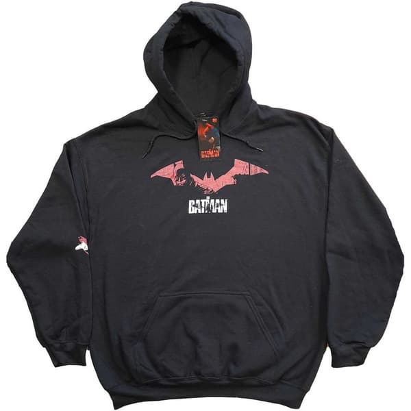 DC Comics Unisex Pullover Hoodie: The Batman Logo Sketch (Sleeve Print) (Large)